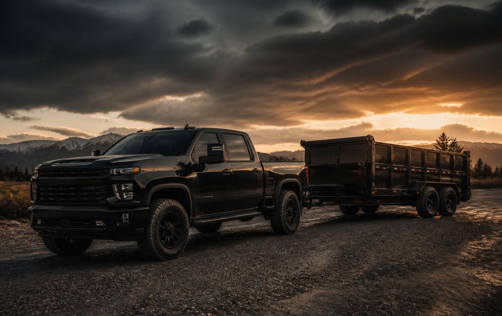 Kody's black pickup truck and dump trailer ready for a hauling job